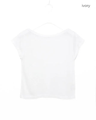 See-through off-shoulder cap t-shirt
