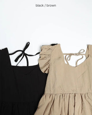 Frilled sleeveless top and wide-leg pants set