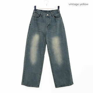 Washed wide denim pants