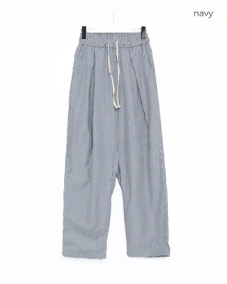 Striped pleated elastic waist pants