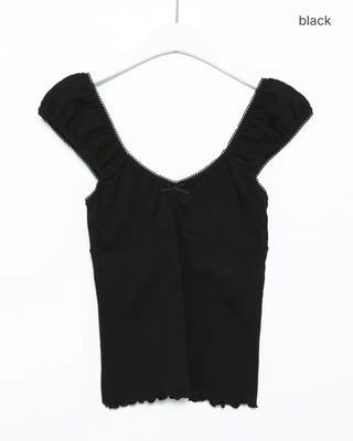 Gathered Shoulder Rib Pointelle Tank Top