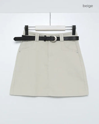Belted Cotton Simple Mini Skirt