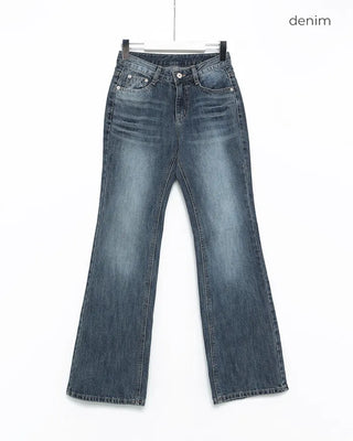 Low-waist point-washed flare jeans