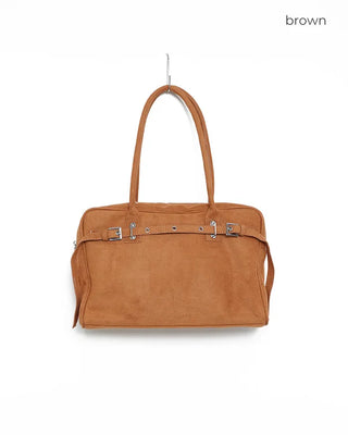 Suede belt buckle shoulder bag