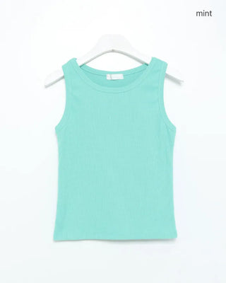 Round neck semi-cropped ribbed tank top