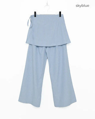 Striped layered wrap skirt set with banding pants