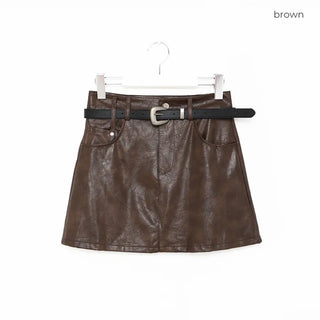 Belt set mini leather skirt