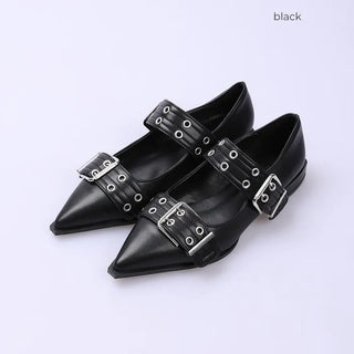 Belted pointed flat shoes