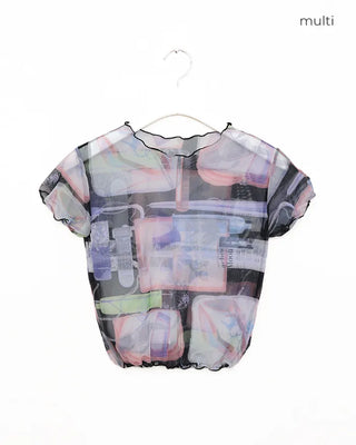 Graphic Mesh Cropped T-Shirt