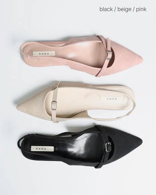 Belt-point slingback flat pumps