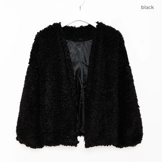 V-neck boa open jacket