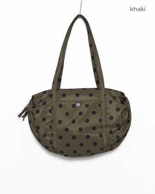 Outer pocket side gathered polka dot Boston bag