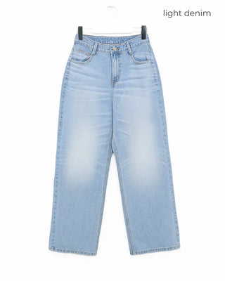 Whiskered Wash Wide Denim Pants