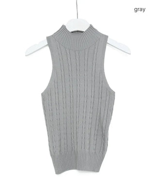 Cable Mock Neck Sleeveless Knit