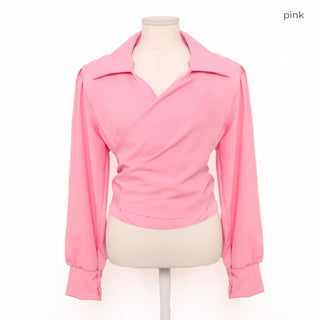 Big collar wrap blouse