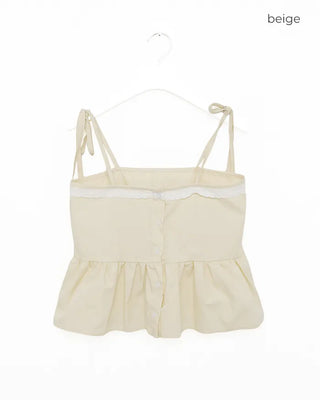 Lace-line shirred sleeveless blouse