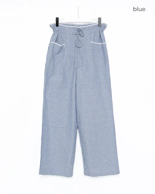 Drawstring Waist Graph Check Wide Pants