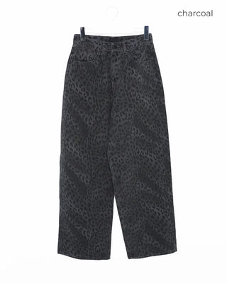 Pigmented leopard print cotton wide-leg pants