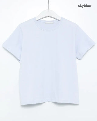 Crew neck semi-cropped short-sleeve T-shirt