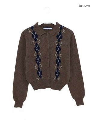 Colorful Argyle Knit Cardigan