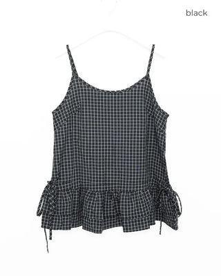 Checked Shirring Sleeveless Dress