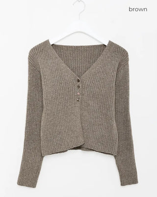 Pointed button rib knit cardigan