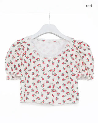 Flower Button Cropped T-Shirt