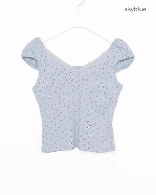 Mini Flower Cap Sleeve Semi-Cropped Top