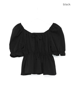 Ribbon Shirred Off-Shoulder Blouse