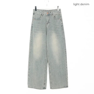 Washed wide denim pants