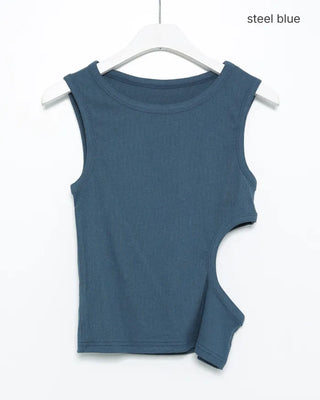 Waist Oval Slit Ribbed Tank Top