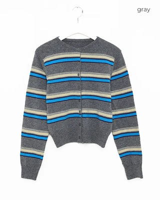 Double-border round-neck knit cardigan