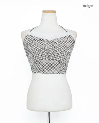 Checked halter camisole