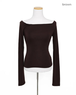 Off-shoulder slim-fit long t-shirt