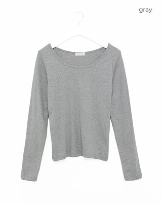 Jewel neck simple long T-shirt