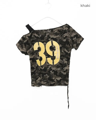 Camouflage Shoulder Number Lettering T-Shirt