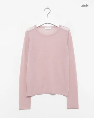 Round neck roll-up hem sheer knit