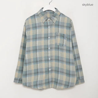 One-pocket loose flannel shirt