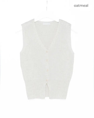V-neck button-up sleeveless top