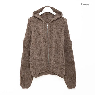 Hooded Cable Zip-Up Knit