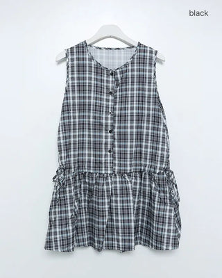 Checkered frill ribbon dress
