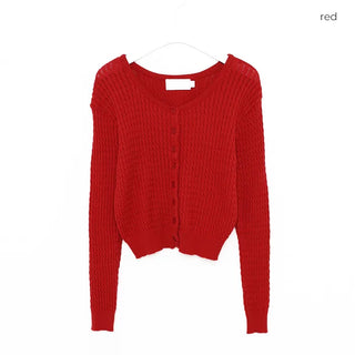 Round neck cable knit cardigan