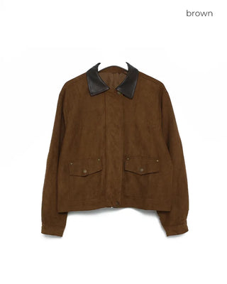 Leather color-point suede jacket
