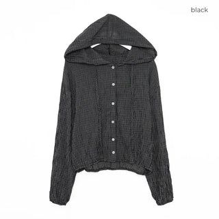 Checked string hooded shirt