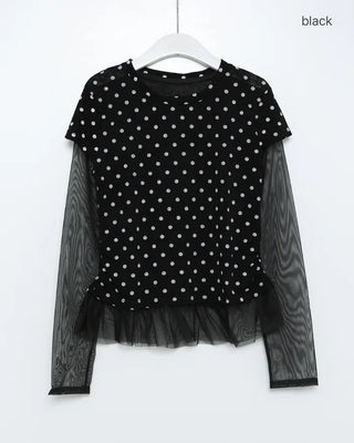 Dot lace layered short-sleeved T-shirt