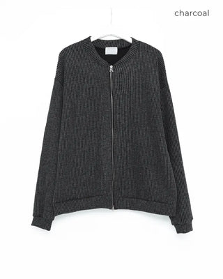 Stand-collar ribbed cardigan