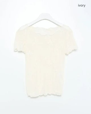 Flower Sheer Scallop Short Sleeve T-Shirt