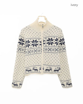 Snowflake Pattern Zip Knit