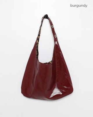 Leather leopard reversible eyelet one-shoulder bag