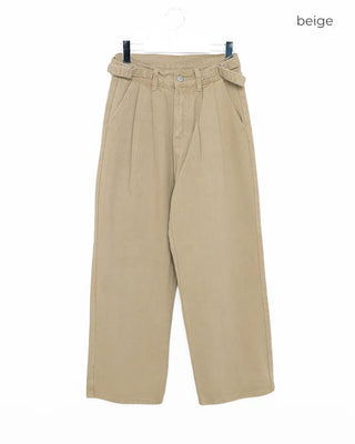 Cotton pants with adjustable waist and pleats